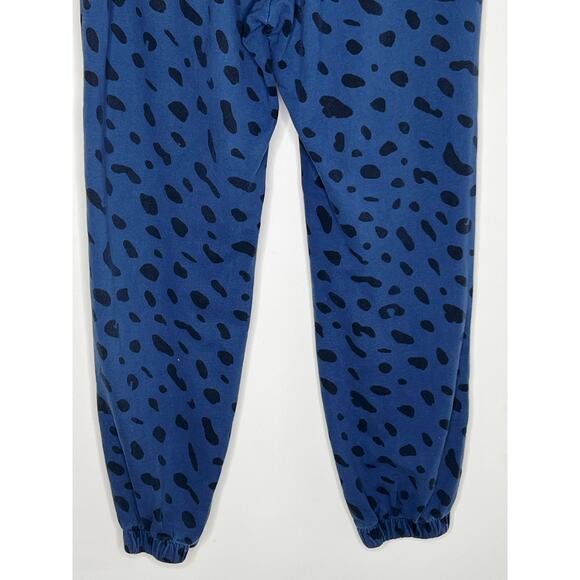 Clare V Leopard Faded Marine Print Pull On Elastic Waist Joggers Blue/Black L - Picture 9 of 11
